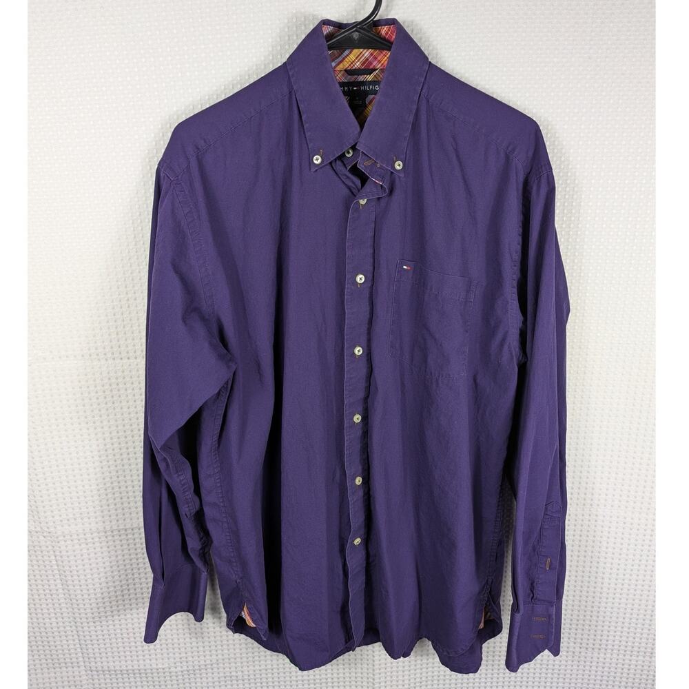 Tommy Hilfiger M Button Down Shirt Mens Purple Cotton Preppy Vintage Taiwan Rare